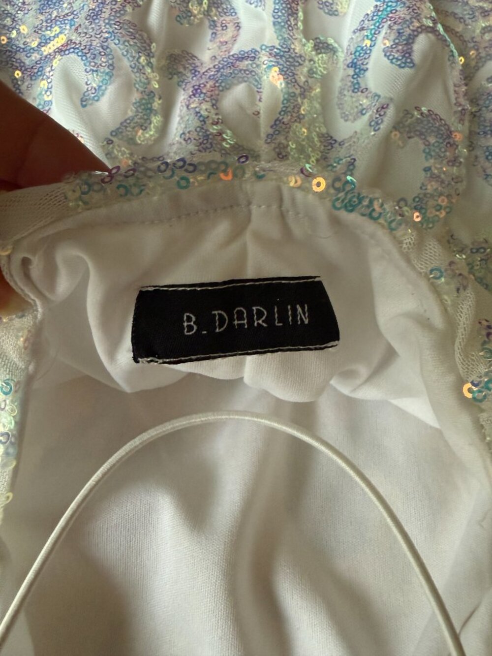 B. Darlin Sequin Damask Bodycon Mini Dress White Iridescent Open Back - Picture 2 of 8